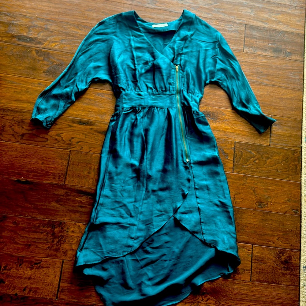 Geren ford teal 100% silk dress size M fits a 4